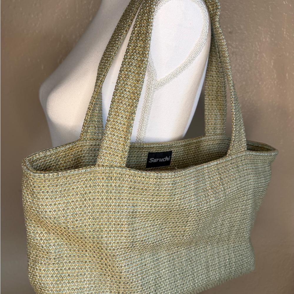 Suruchi Textured Tote Bag jute & cotton - Light Green